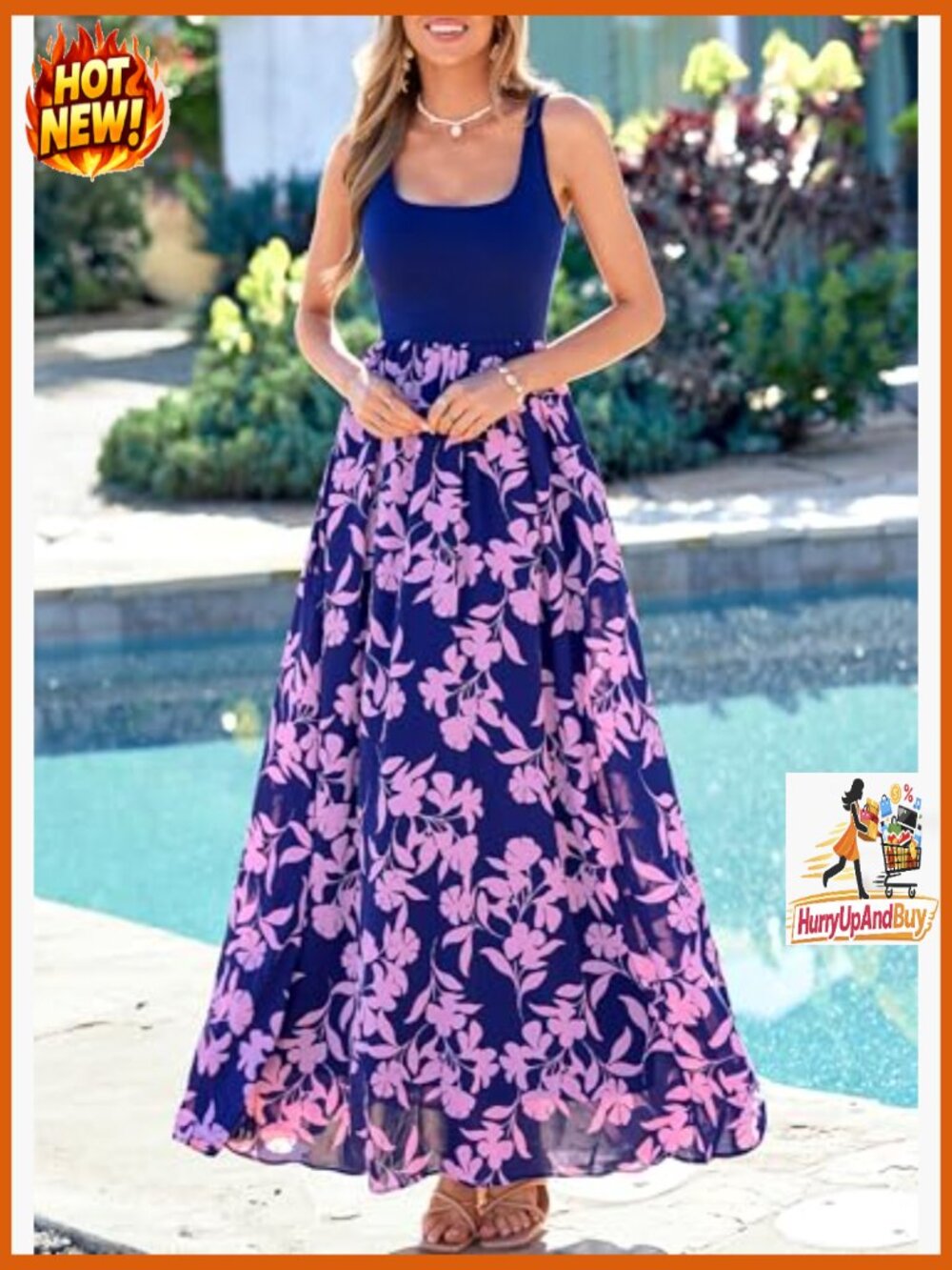 Boho Floral Maxi Sundress Flowy Vacation Beach Wedding Cruise Outfits Sleeveless - Picture 4 of 7